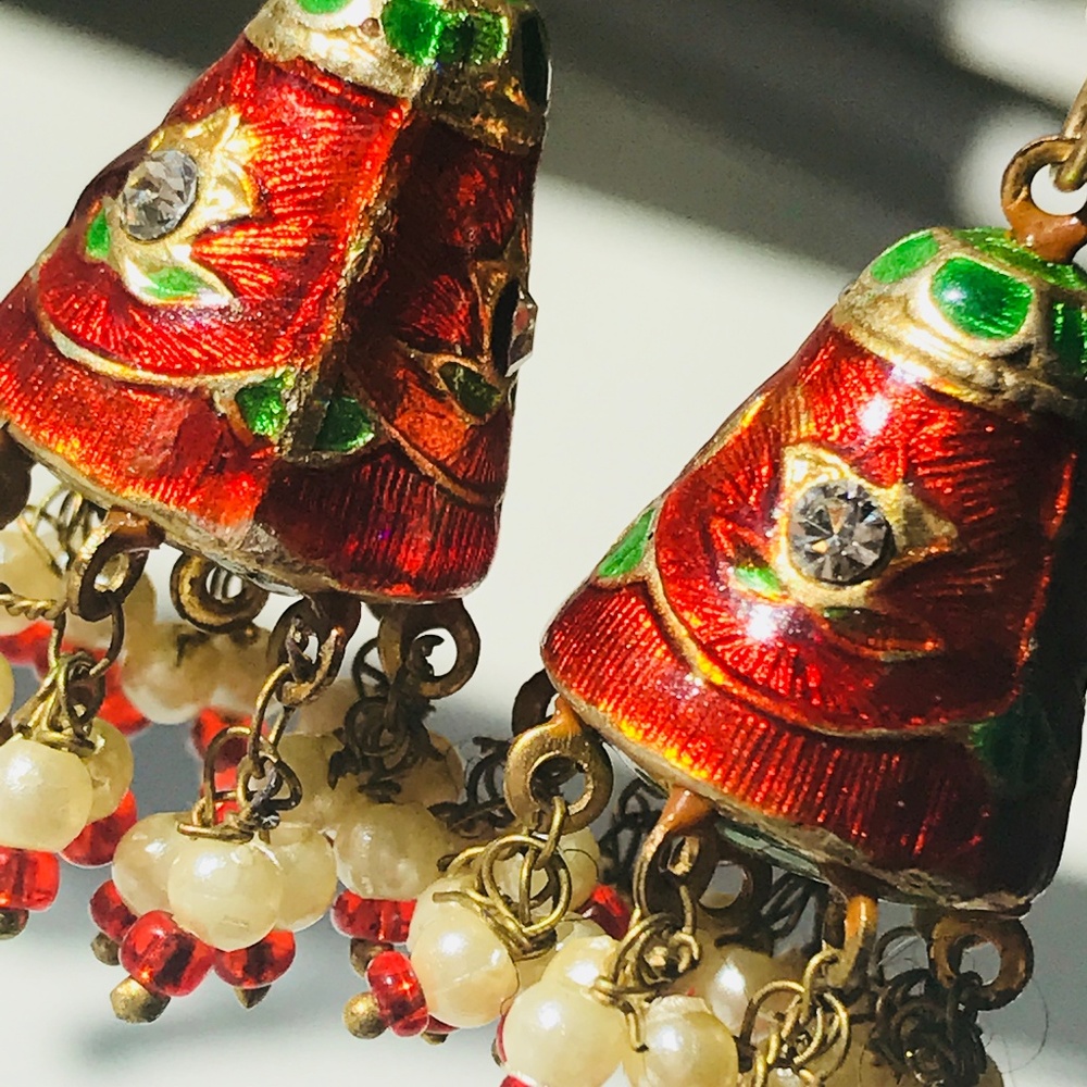 Red & Green Rhinestone Earrings - Picture 7 of 8
